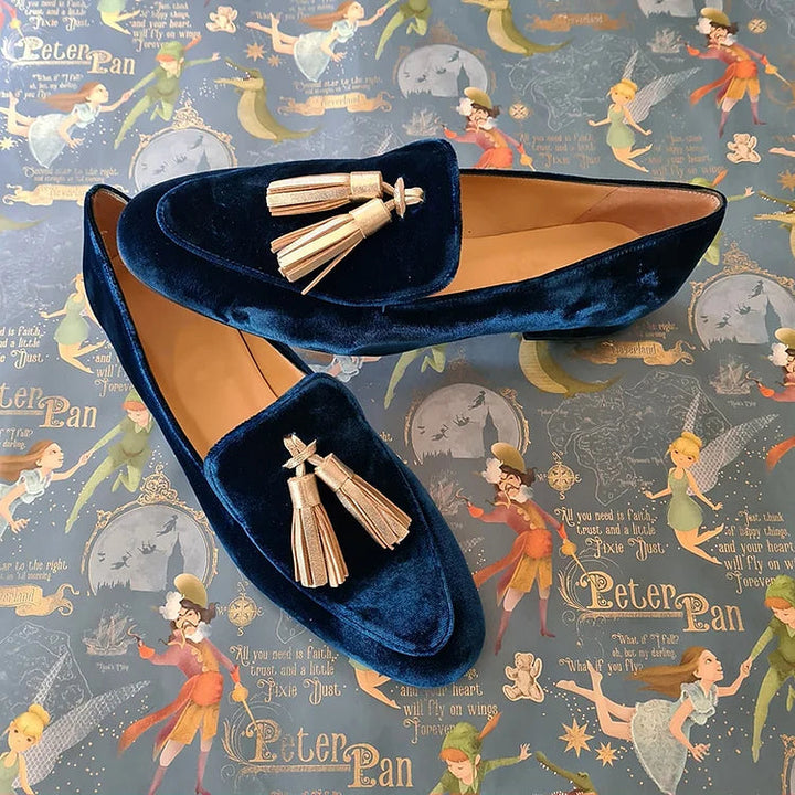 Vaelaya | Midnight Elegance Loafers with Champagne Tassels