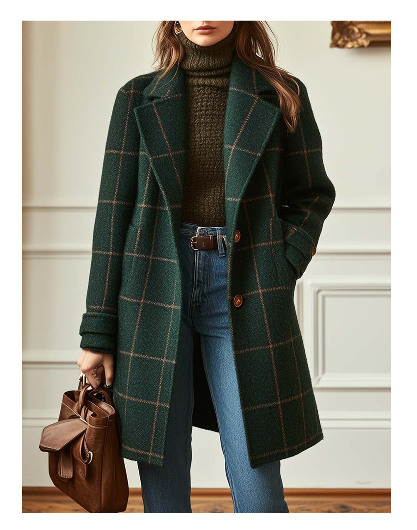 Kaitlyn™ | Retro Lapel Plaid Tweed Coat