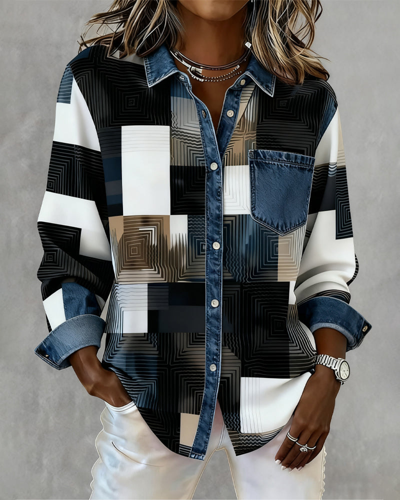 Laluna® | Color Block Shirt Fashionable Collar