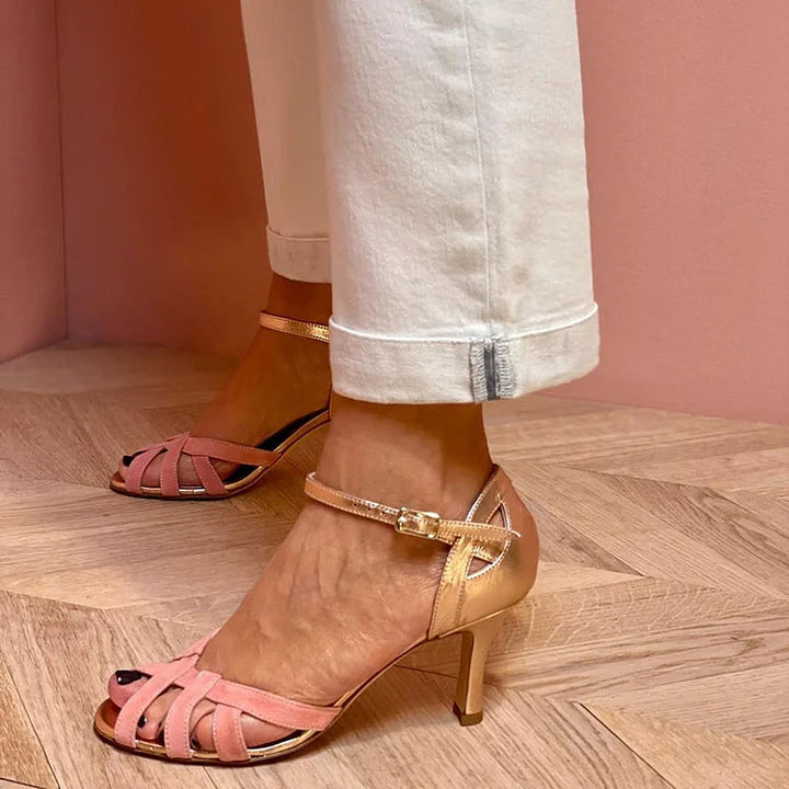 Tyshael | Strappy Peach Mid Heels