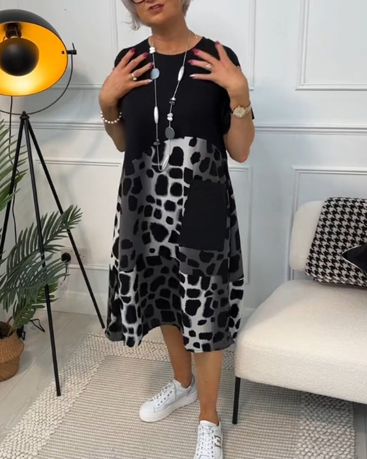 Allison - Stylish Short Sleeve Leopard Print Midi Dress