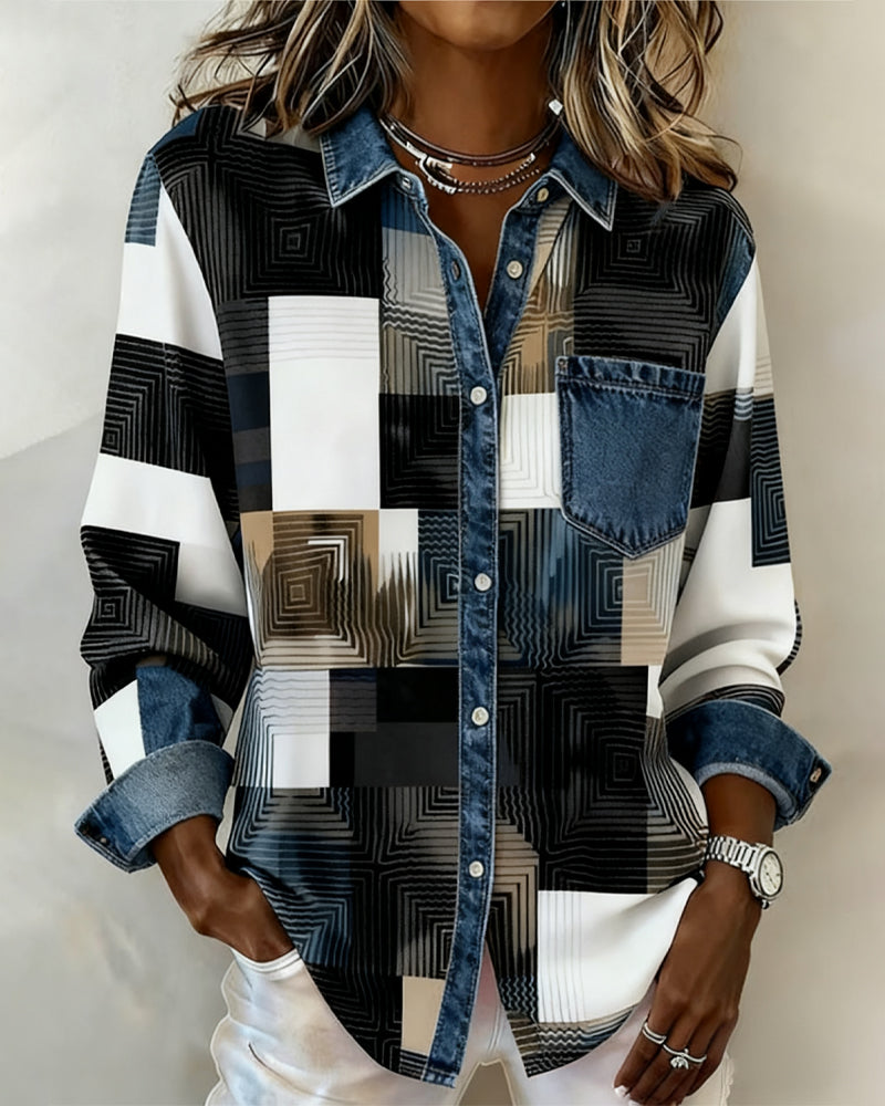 Laluna® | Color Block Shirt Fashionable Collar