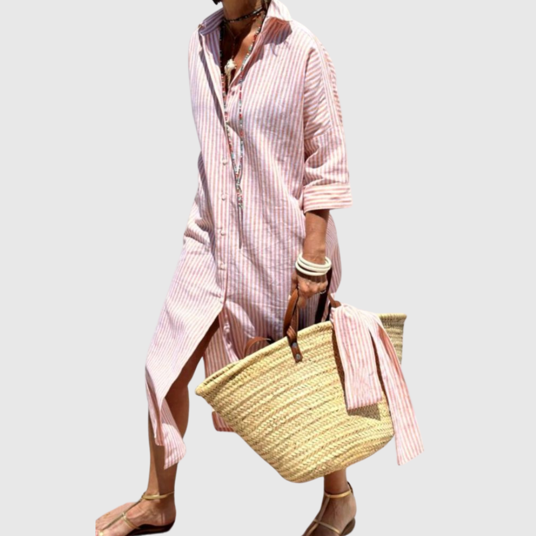 Elodie - Chic Striped Button-Down Shirt Dress