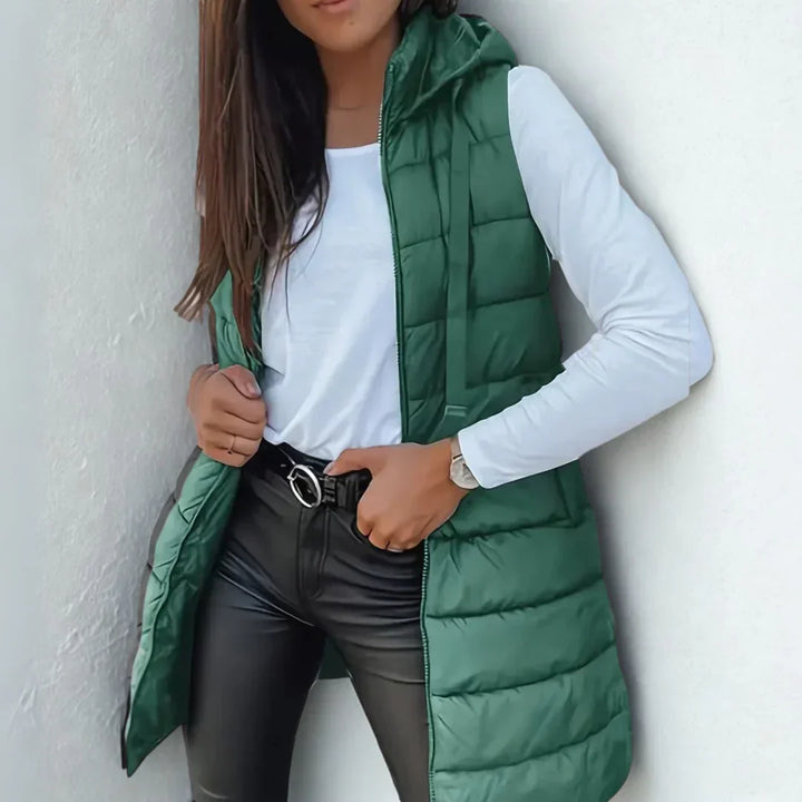 Maria - Casual Sleeveless Hooded Long Puffer Vest