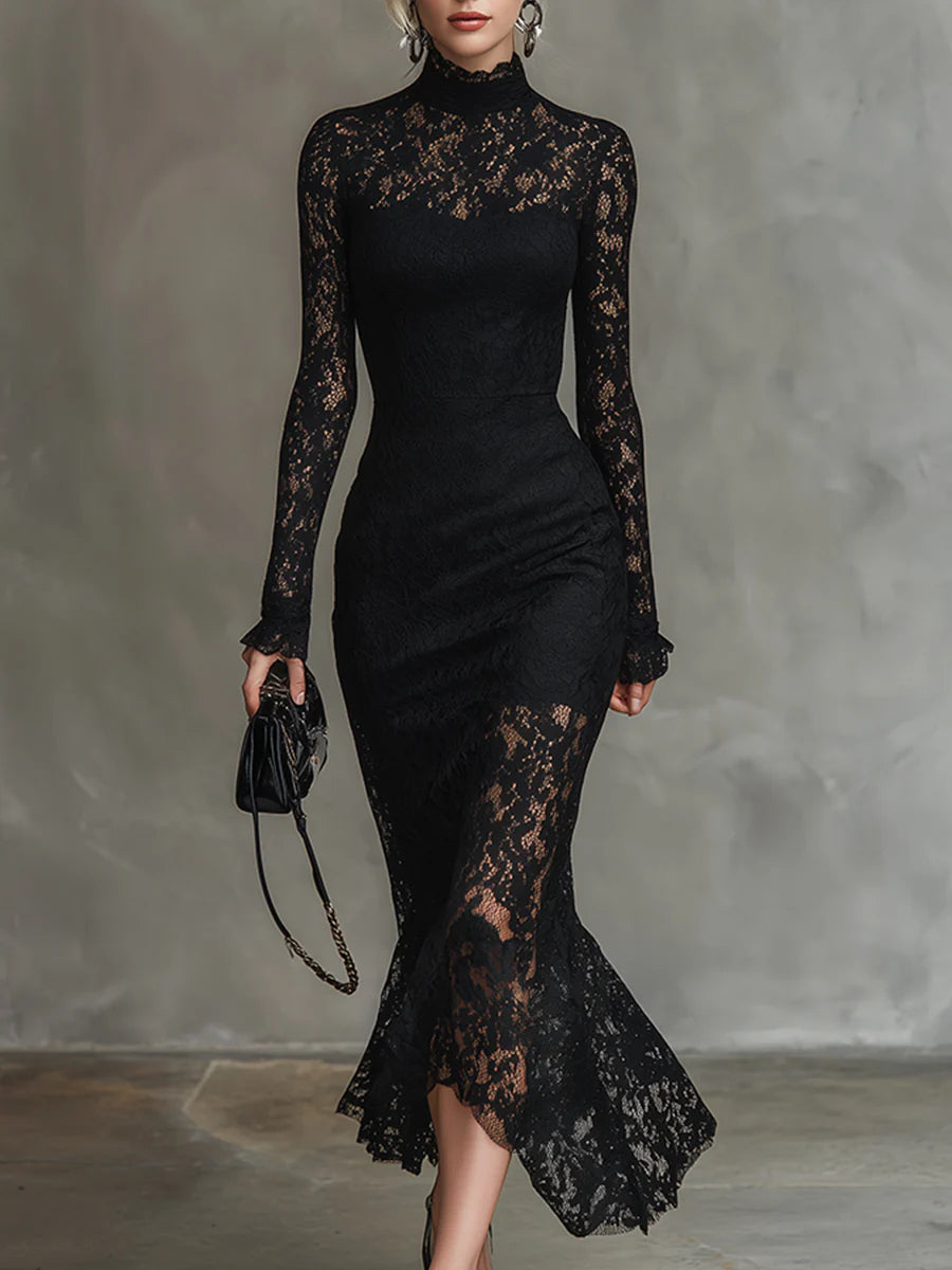 Monica | Elegant Lace Fishtail Maxi Dress