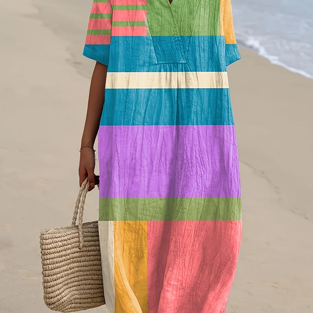 Pippa | Colorblock Breeze V-Neck Midi Dress