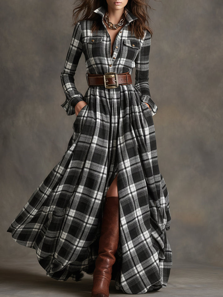 Harper™ | Maxi Checked Shirt Dress