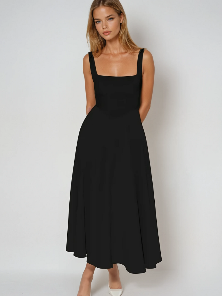 Trinity - Elegant Solid Sleeveless A-Line Midi Dress