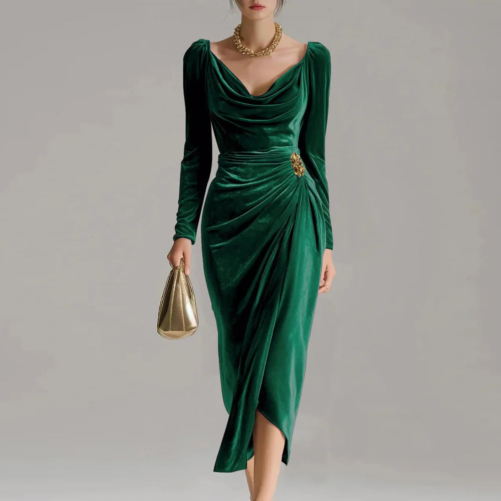 Sylvana | Elegant Velvet Midi Dress