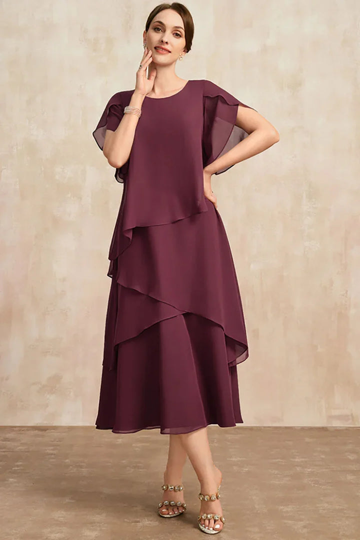 Belle - Flowy Short Sleeve Irregular Layered Long Dress