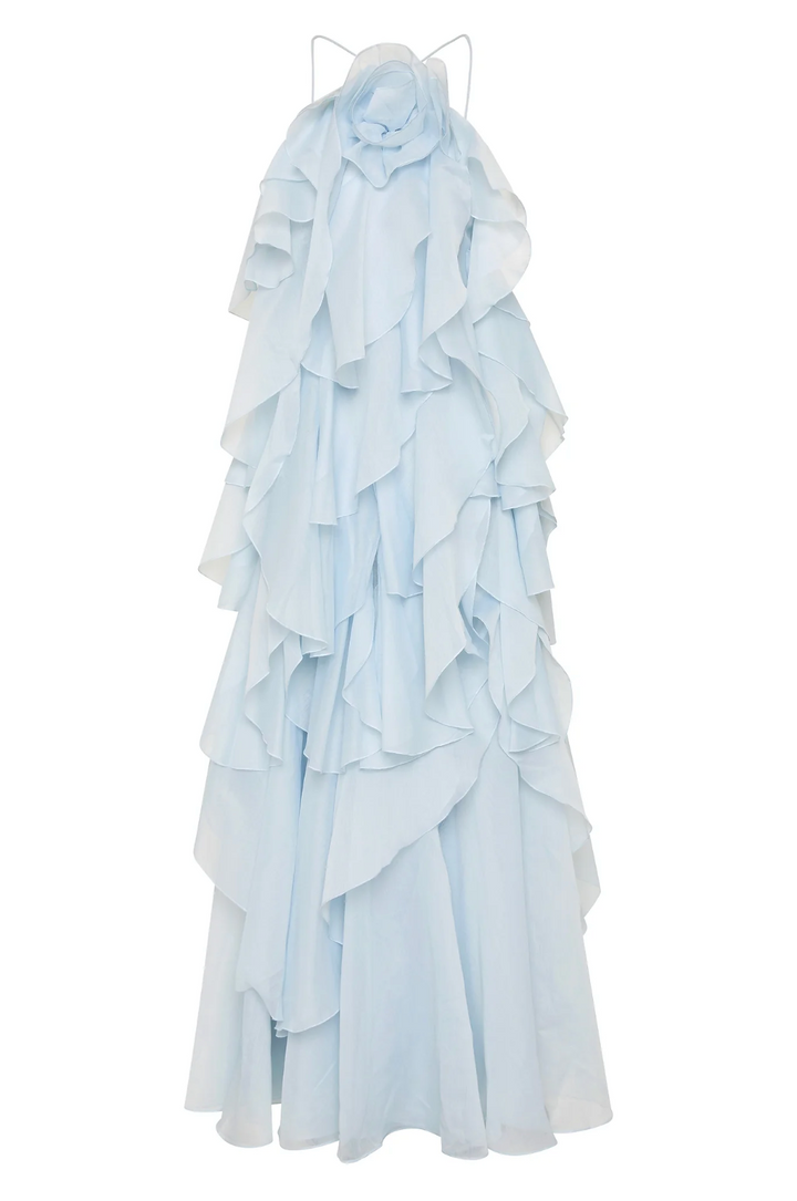 Nephele - Long Halter Ruffle Cocktail Dress