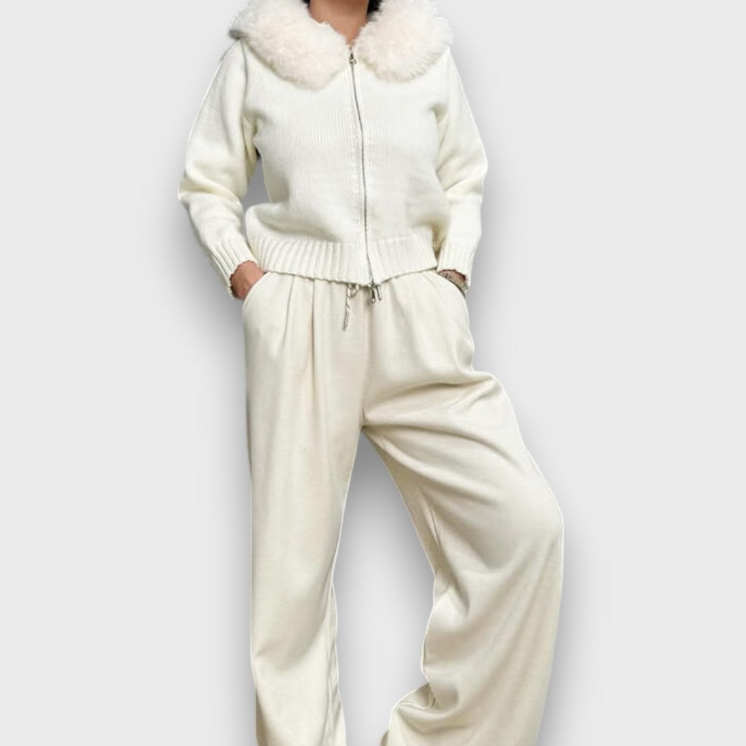 Alisanne – Knit JacketWith Zipper And Faux Fur Collar