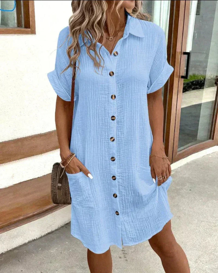 Hailey - Women’s Retro Cotton Linen Shirt Dress