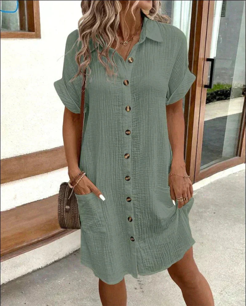 Hailey - Women’s Retro Cotton Linen Shirt Dress
