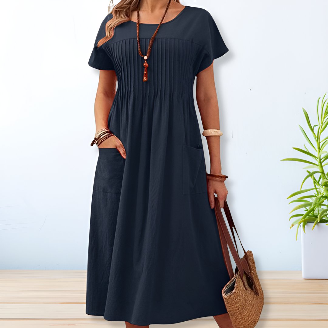 Chelsea - Elegant O Neck Short Sleeve Mid-Calf Dress
