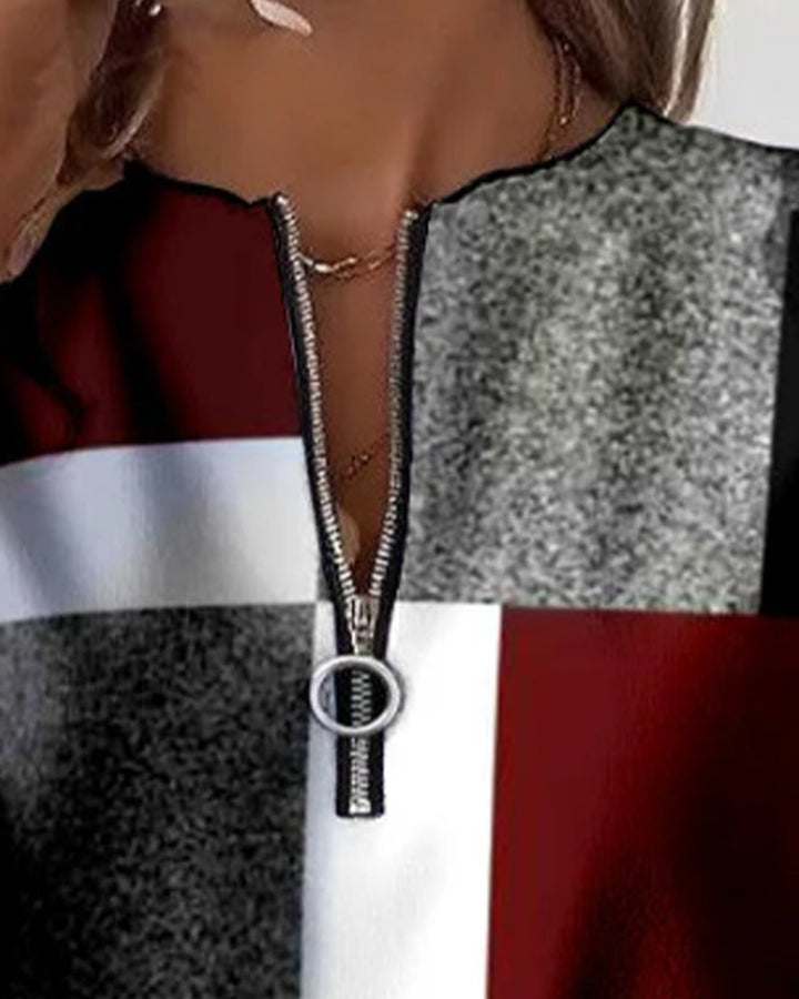 Laluna® | Casual Sweatshirt with Half Zipper and Print