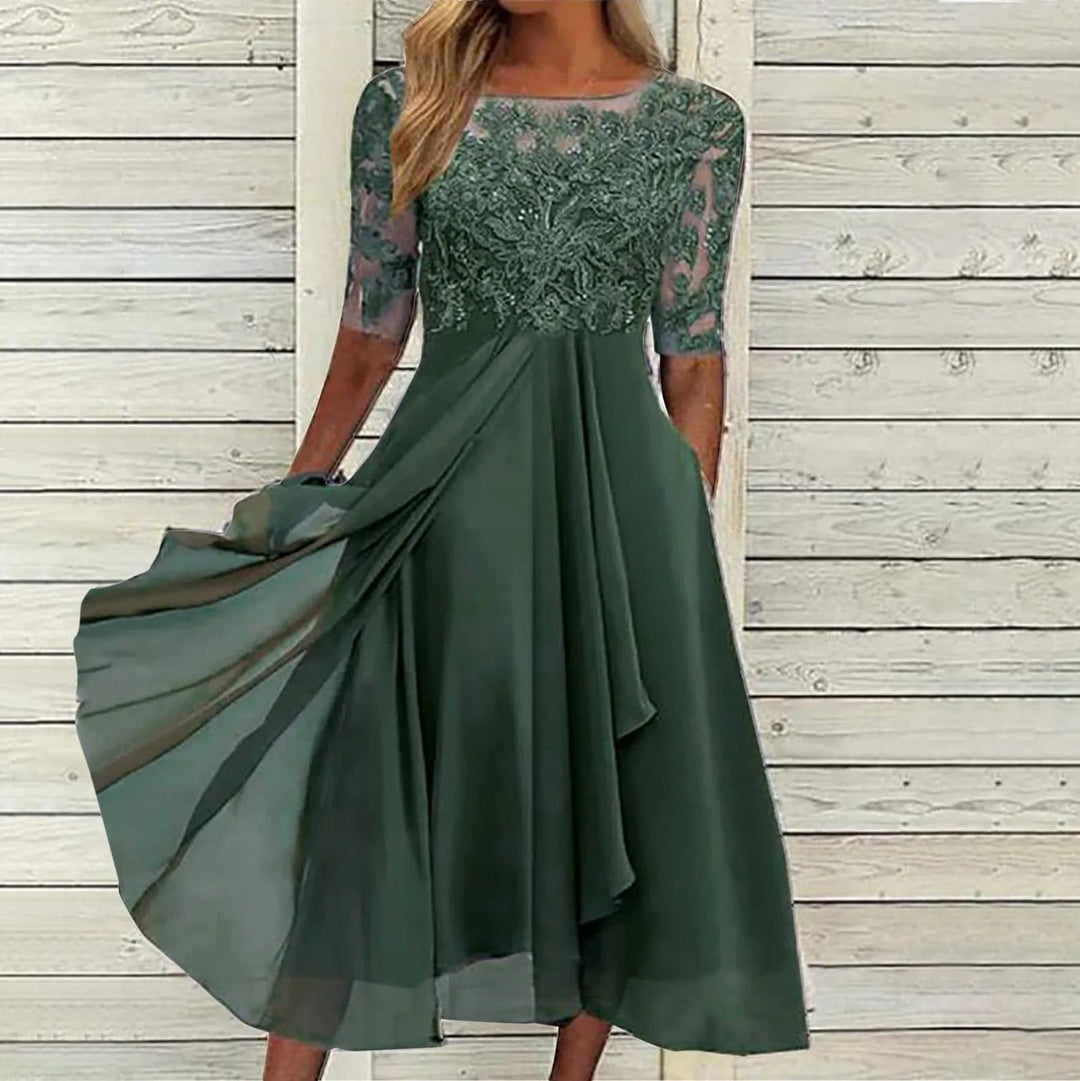 Sylvana - Tea-Length Lace Embroidered Dress